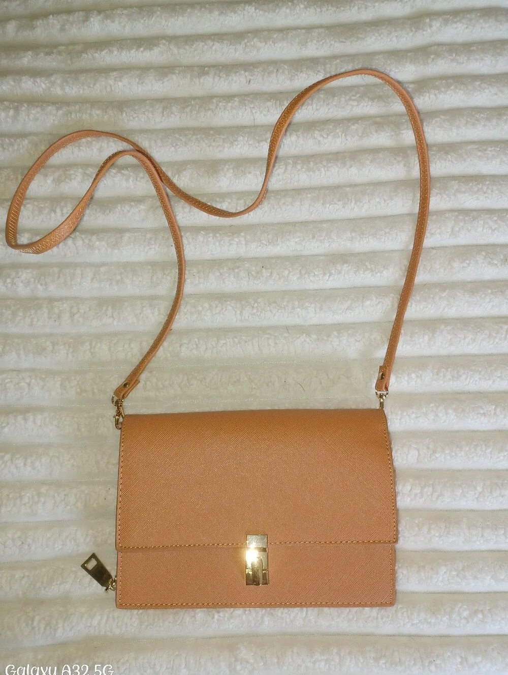 Peach Saffiano Faux Leather Crossbody Bag